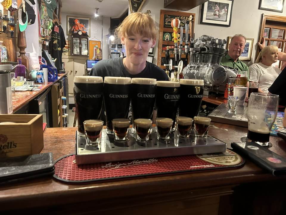 Guinness pint served at the Sulby Glen bar