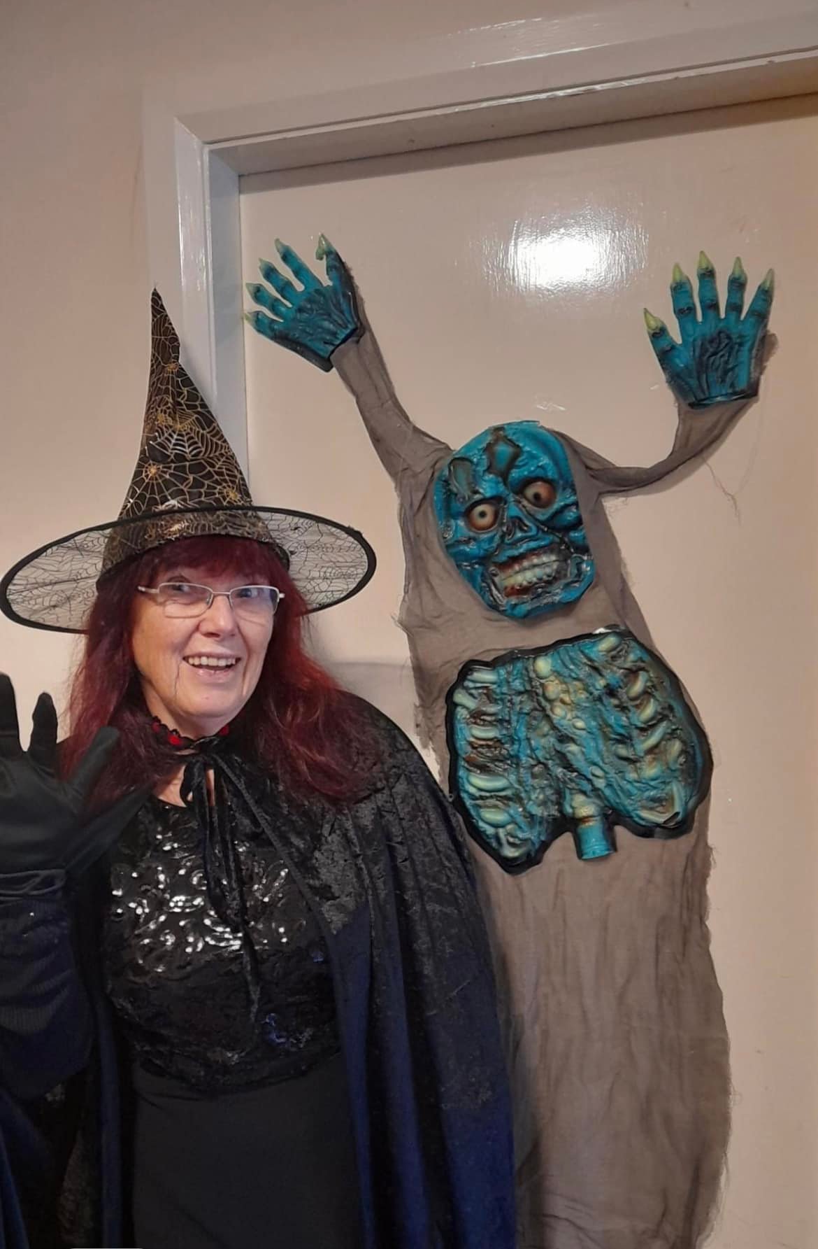 Owner Rosie in Halloween costume