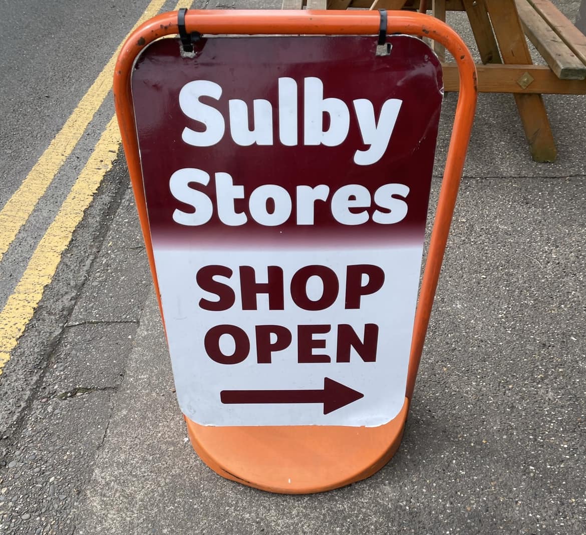 Sulby Glen shop signage with daily offerings