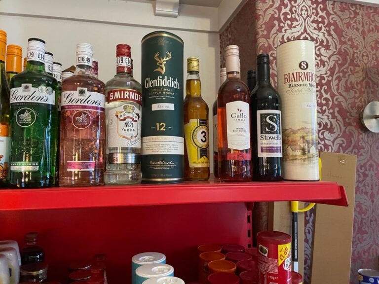 Array of spices, sauces, and cupboard staples