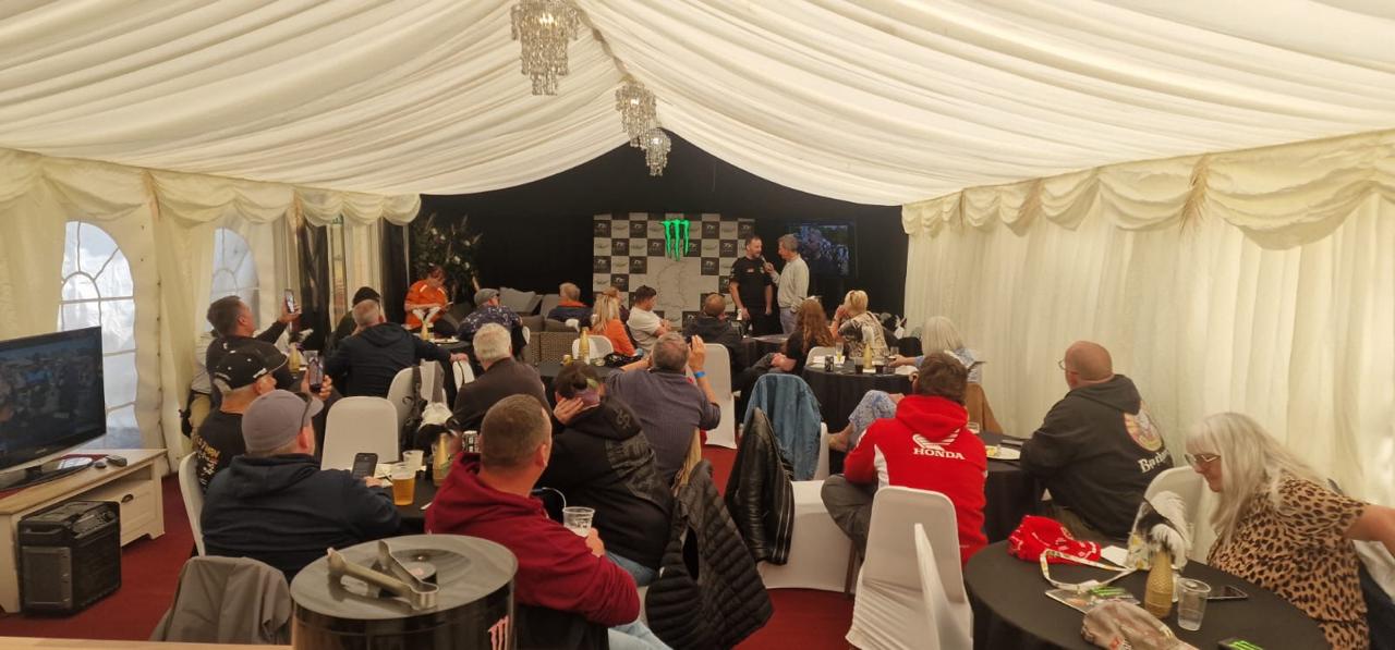 TT corporate event underway inside the hospitality marquee